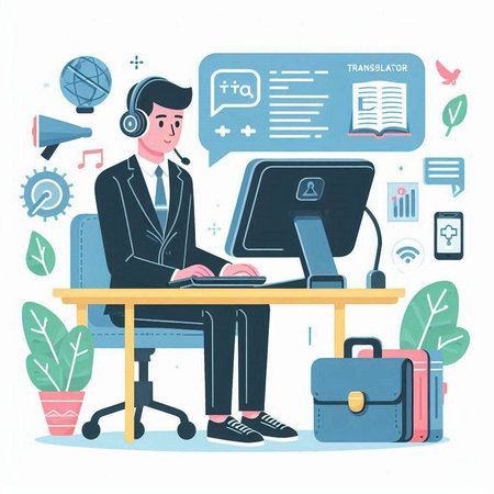 Businessman working at office. Vector illustration in flat cartoon style.のイラスト素材