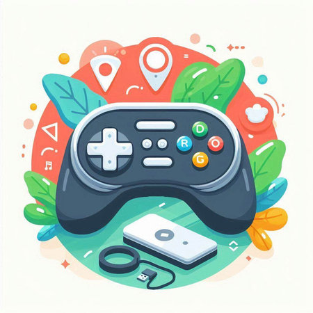 Gamepad with remote control and mobile phone. Flat style vector illustration.のイラスト素材