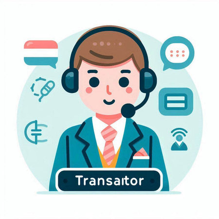 Telemarketing concept. Man with headset and microphone. Vector illustrationのイラスト素材