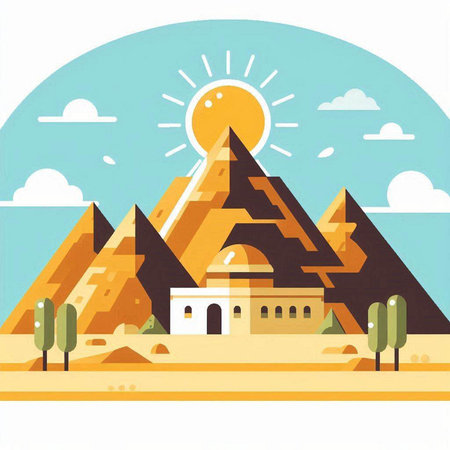 Egyptian pyramids in the desert. Flat style vector illustration.のイラスト素材