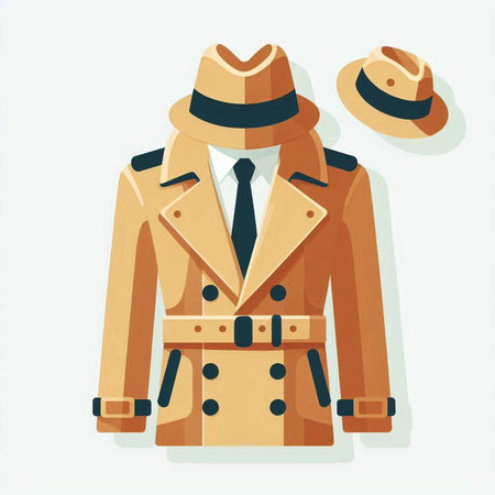 Men's coat and hat on a white background. Cartoon style.のイラスト素材