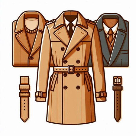 Vector illustration of coat with tie and wristwatch on white background.のイラスト素材