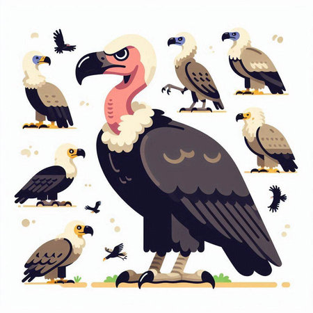 Collection of vultures. Vector illustration in a flat style.のイラスト素材