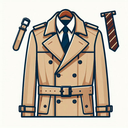 Vector illustration of a man's coat with a tie and belt.のイラスト素材