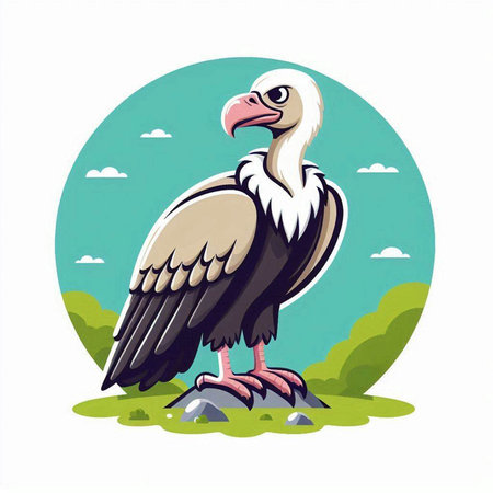Griffon vulture in the meadow. Vector illustration.のイラスト素材
