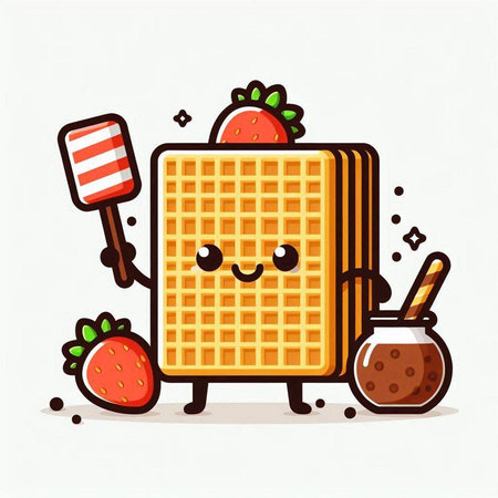 Cute cartoon waffle with jam. Vector flat cartoon character illustration icon designのイラスト素材