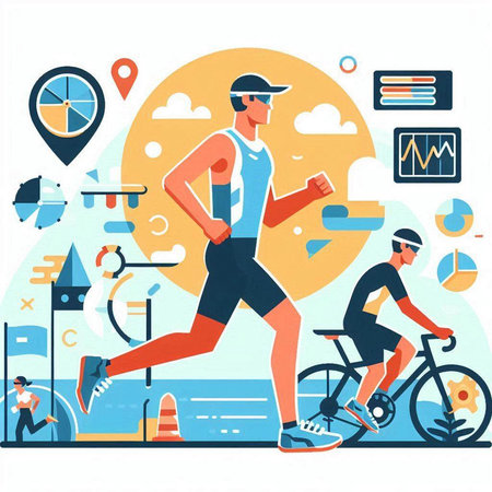 Cyclists running on the road. Vector illustration in flat styleのイラスト素材