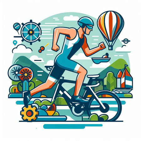Cyclist on the road. Sport and recreation. Vector illustrationのイラスト素材