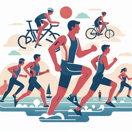Vector illustration of a group of people jogging on the beach.のイラスト素材