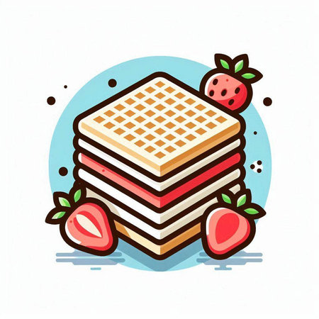 Strawberry and waffle icon. Vector illustration of a waffle.のイラスト素材