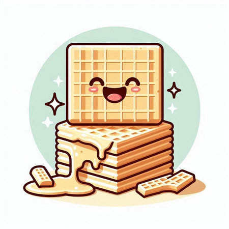 Cute happy waffles with chocolate and caramel. Vector illustration.のイラスト素材