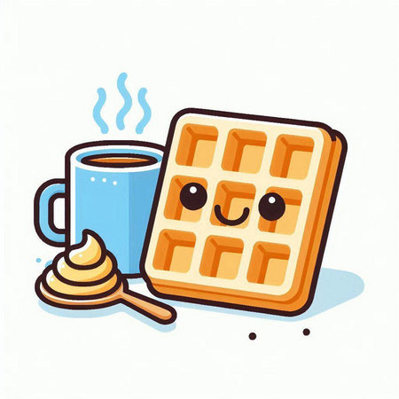 Vector illustration of a waffle with a cup of coffee and honeyのイラスト素材