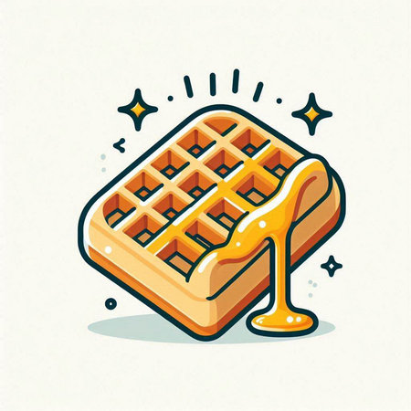 Vector illustration of waffle with syrup on white background. Sweet food.のイラスト素材