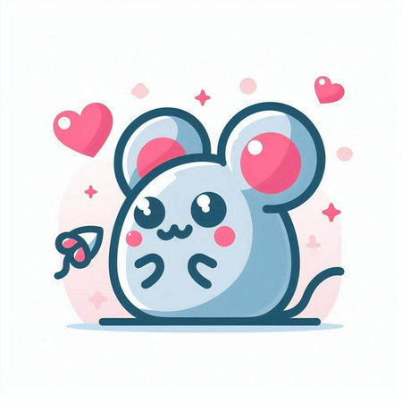 Cute cartoon mouse with hearts on white background. Vector illustration.のイラスト素材