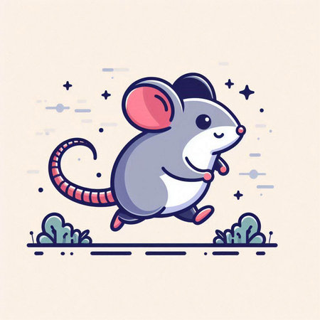 Cute cartoon mouse. Vector illustration of a mouse in flat style.のイラスト素材