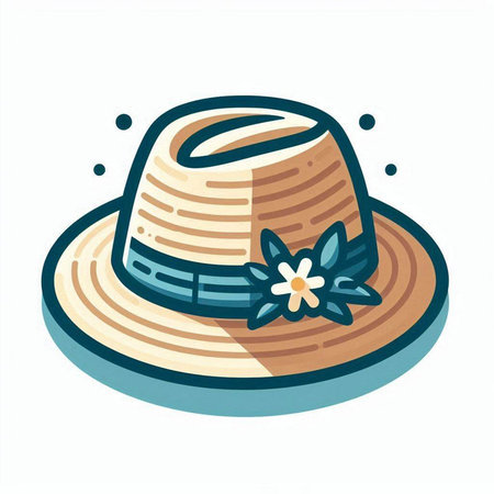 Vector illustration of a straw hat with a flower in the hat.のイラスト素材