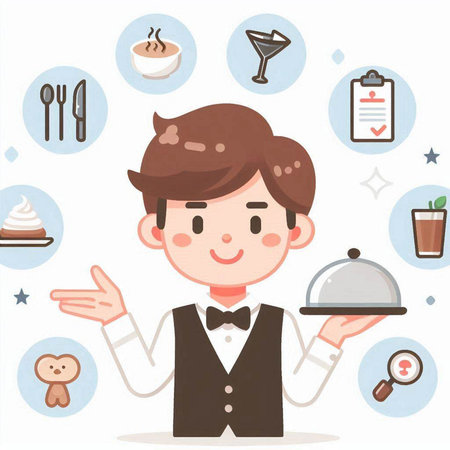 Waiter, waiter, restaurant staff, restaurant staff, vector illustrationのイラスト素材