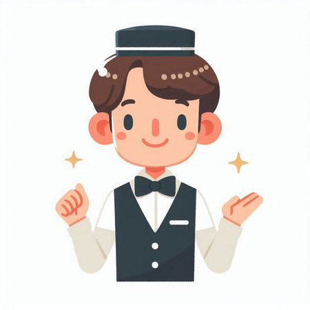 Illustration of a waiter in a tuxedo making a wishのイラスト素材