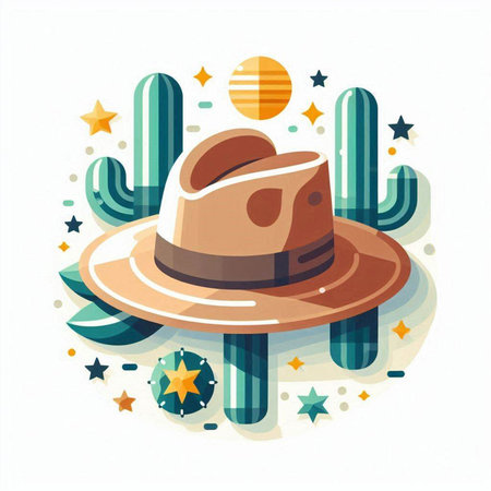 Mexican hat and cactus. Vector illustration in flat style.のイラスト素材