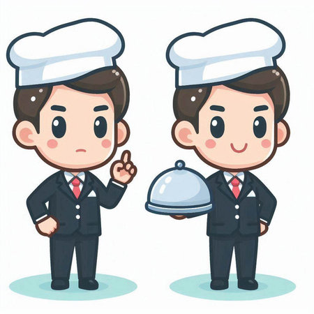 Sailor and chef with a tray of food. Vector illustration.のイラスト素材
