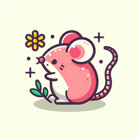 Cute little mouse with flower. Vector illustration in cartoon style.のイラスト素材