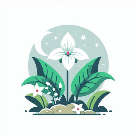 Flower and moon in flat style. Vector illustration for your designのイラスト素材