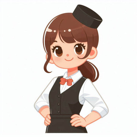 Illustration of a schoolgirl in uniform holding her hands on her waistのイラスト素材