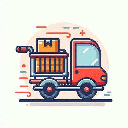 Delivery truck with boxes. Vector illustration in a flat linear style.のイラスト素材