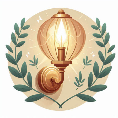 Lantern with lamp and laurel wreath. Vector illustration.のイラスト素材