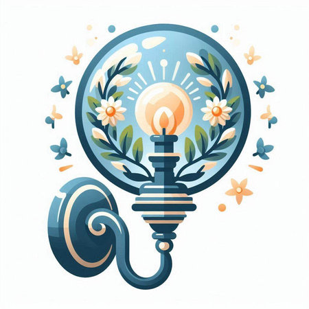 Light bulb with floral decoration. Vector illustration in a flat style.のイラスト素材