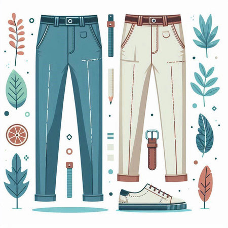 Jeans fashion set. Vector illustration in trendy flat style. Jeans fashion collection.のイラスト素材