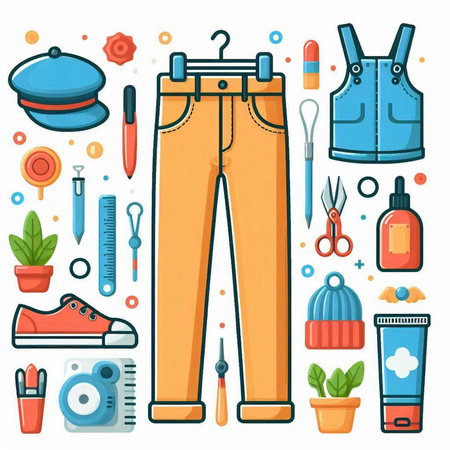 Vector illustration of a set of hipster clothes and accessories in flat style.のイラスト素材