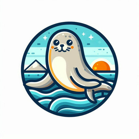 Cute seal on the background of the sea. Vector illustration.のイラスト素材