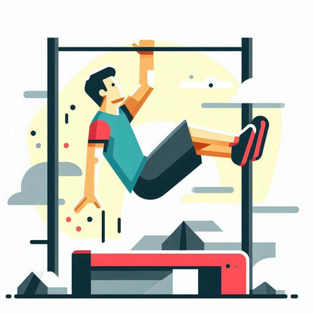 Man doing push-ups on horizontal bar. Flat vector illustration.のイラスト素材