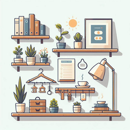 Furniture and interior design concept in flat style. Vector illustration.のイラスト素材