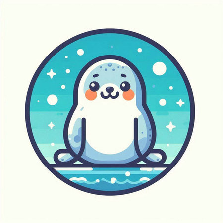 Cute cartoon penguin sitting on the ice. Vector illustration.のイラスト素材