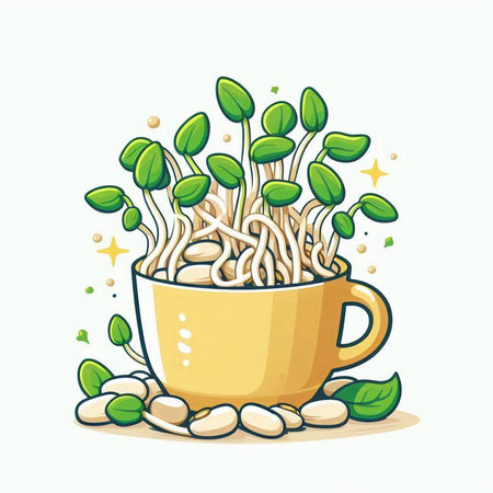 Illustration of a cup of soybean sprouts on a white backgroundのイラスト素材