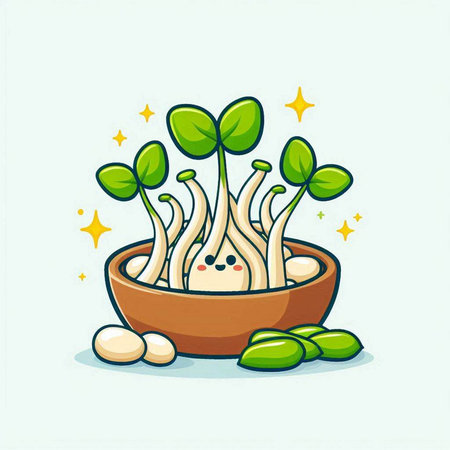 Illustration of a mushroom in a clay bowl on a white backgroundのイラスト素材
