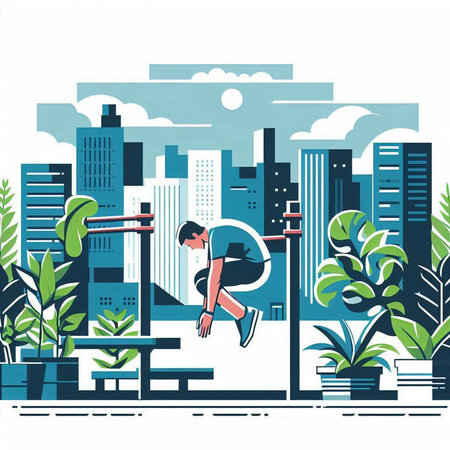 Girl doing gymnastics in the city. Flat style vector illustration.のイラスト素材