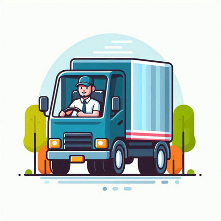 Vector illustration of a delivery man in a truck. Delivery service concept.のイラスト素材