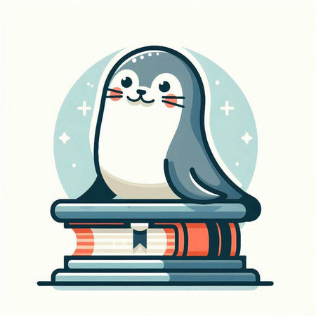 Cute penguin on a stack of books. Vector illustration.のイラスト素材
