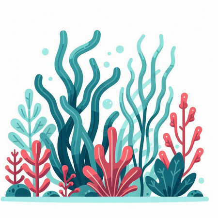 Coral reef vector illustration. Underwater plants and seaweeds.のイラスト素材