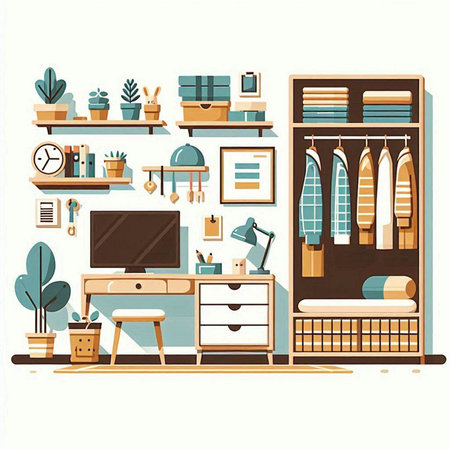 Furniture and interior design elements. Vector illustration in flat style.のイラスト素材