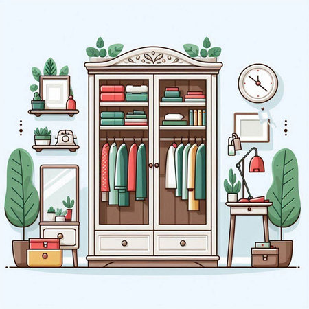 Furniture and interior design elements. Cartoon style. Vector illustration.のイラスト素材