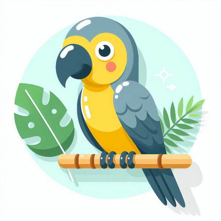 Cute parrot sitting on a bamboo branch. Vector illustration.のイラスト素材