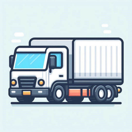 Cargo truck isolated on blue background. Vector illustration in flat style.のイラスト素材