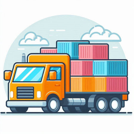 Cargo truck with cargo container. Freight transportation. Vector illustrationのイラスト素材
