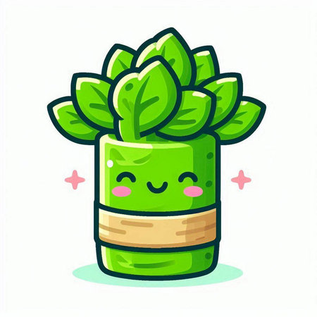 Cute green plant character. Vector flat cartoon illustration. Isolated on white background.のイラスト素材
