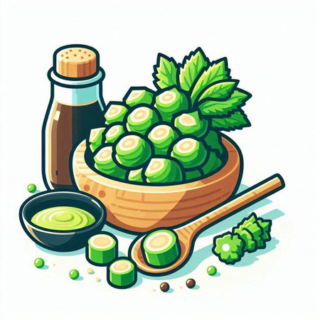 Illustration of fresh brussels sprouts in a wooden bowlのイラスト素材