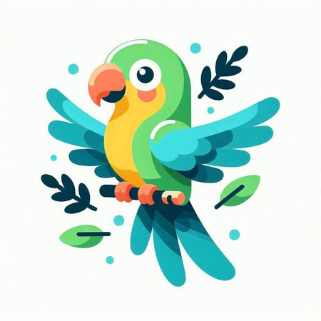 Cute parrot on a branch. Vector illustration in cartoon style.のイラスト素材